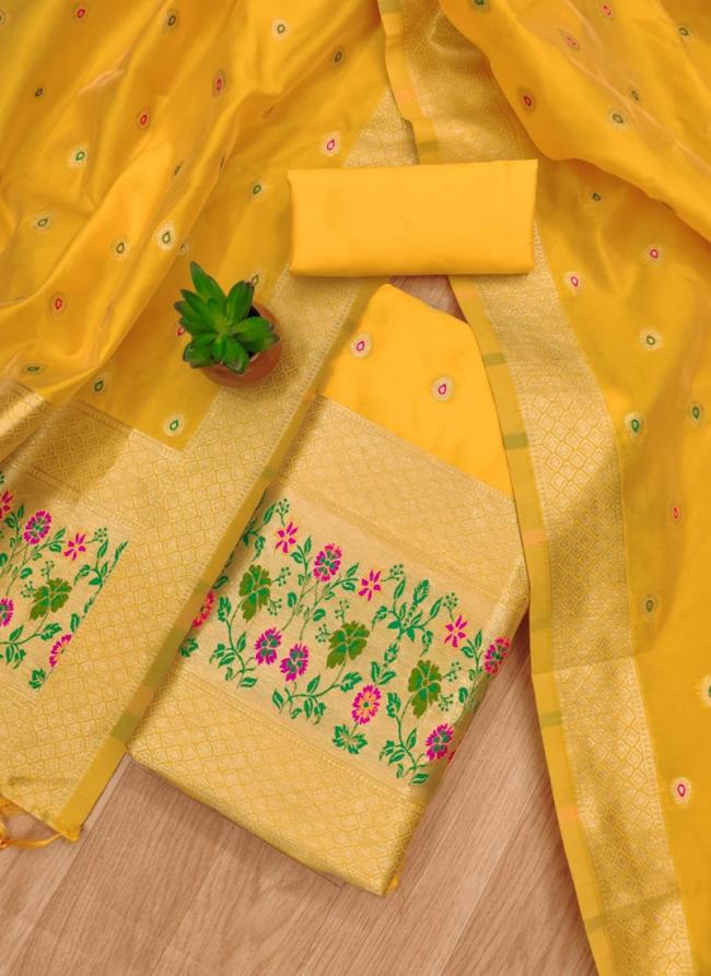 Banarasi Silk Yellow Festival Wear Zari Work Dress Material